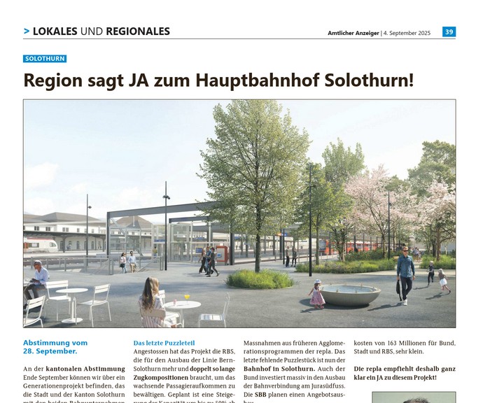 Region sagt JA zum Hauptbahnhof Solothurn!